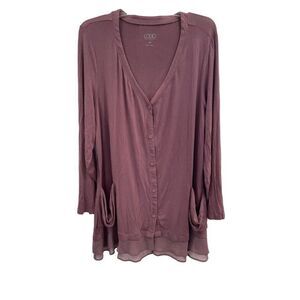 LOGO by Lori Goldstein Women's 2XL Pink Ruffle Hem Top‎ Casual cardigan